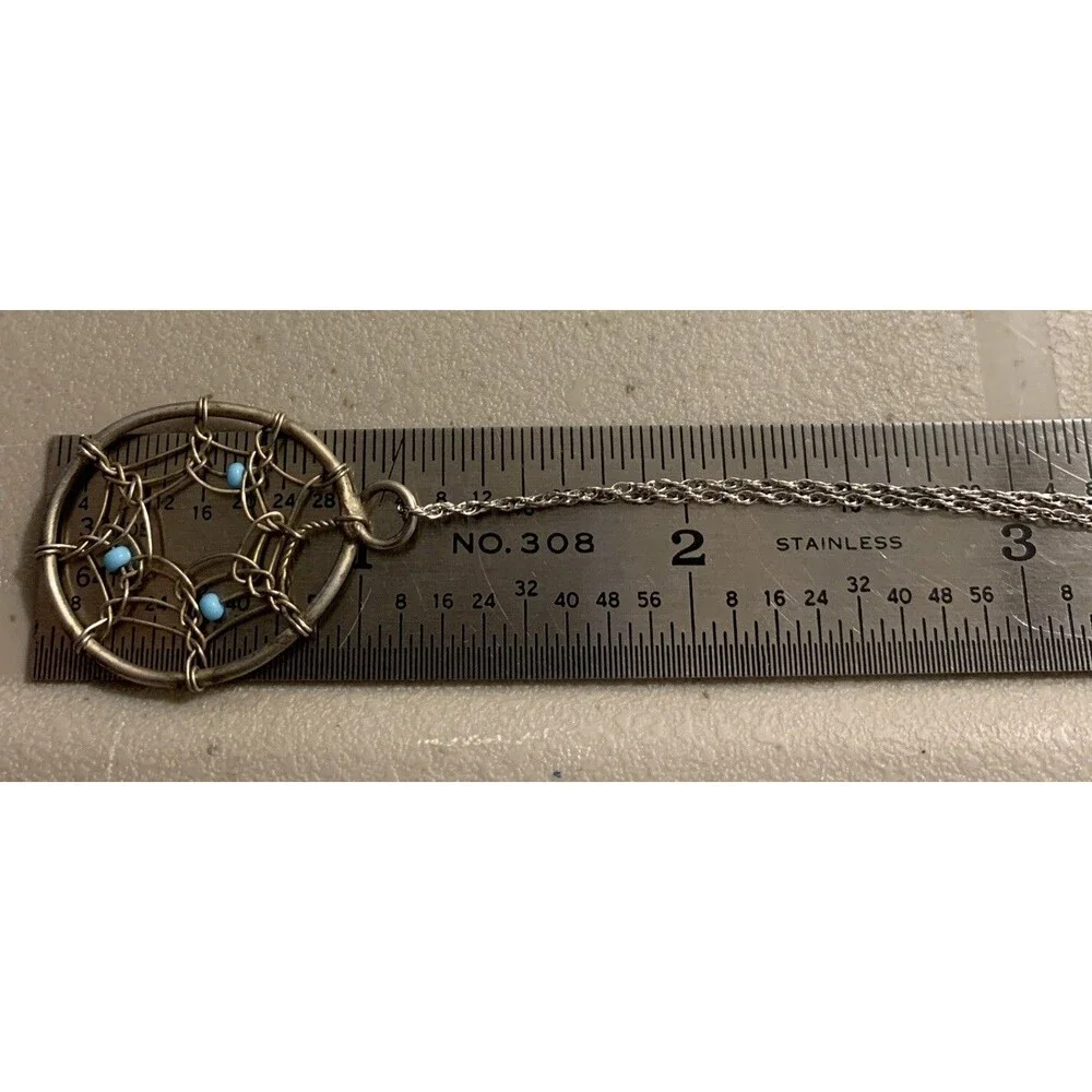 Native American Dream Catcher Necklace 18” Sterling Silver Turquoise